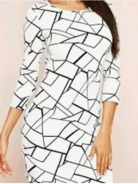White Geometric Sheath Dress - Women